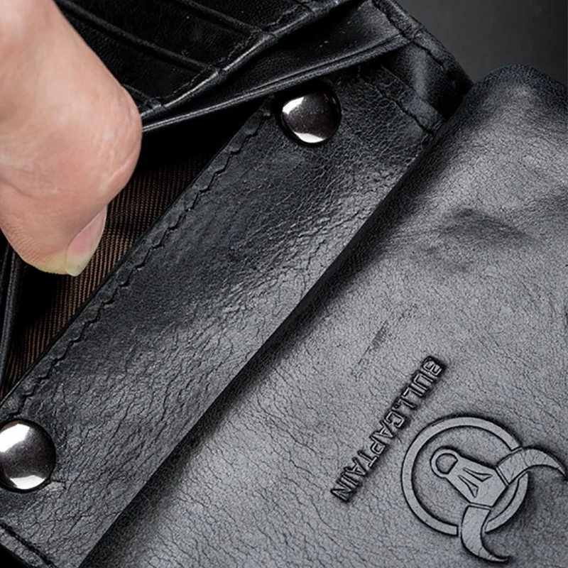 ABZC-Bullcaptain Genuine Leather Men'S Wallet Short Coin Purse Wallet Short Wallets Men Bags