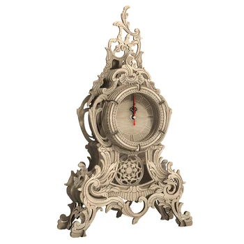 

47Pcs DIY Wooden Clock Puzzle Model Kit Laser Cutting 3D Hollow Table Clock - Oak Color
