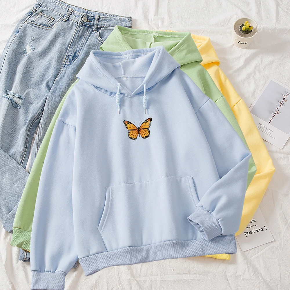 Graphic Sweatshirts Pullovers Hooded Spring Long-Sleeve Butterfly Winter Casual Women Fashion