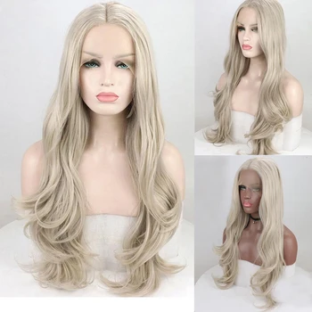 FACHOUFEE Synthetic Hair Lace Front Wigs with Natural Hairline Ash Blonde Color Hair Heat Resistant Fiber Hair Glueless Lace Wig 2