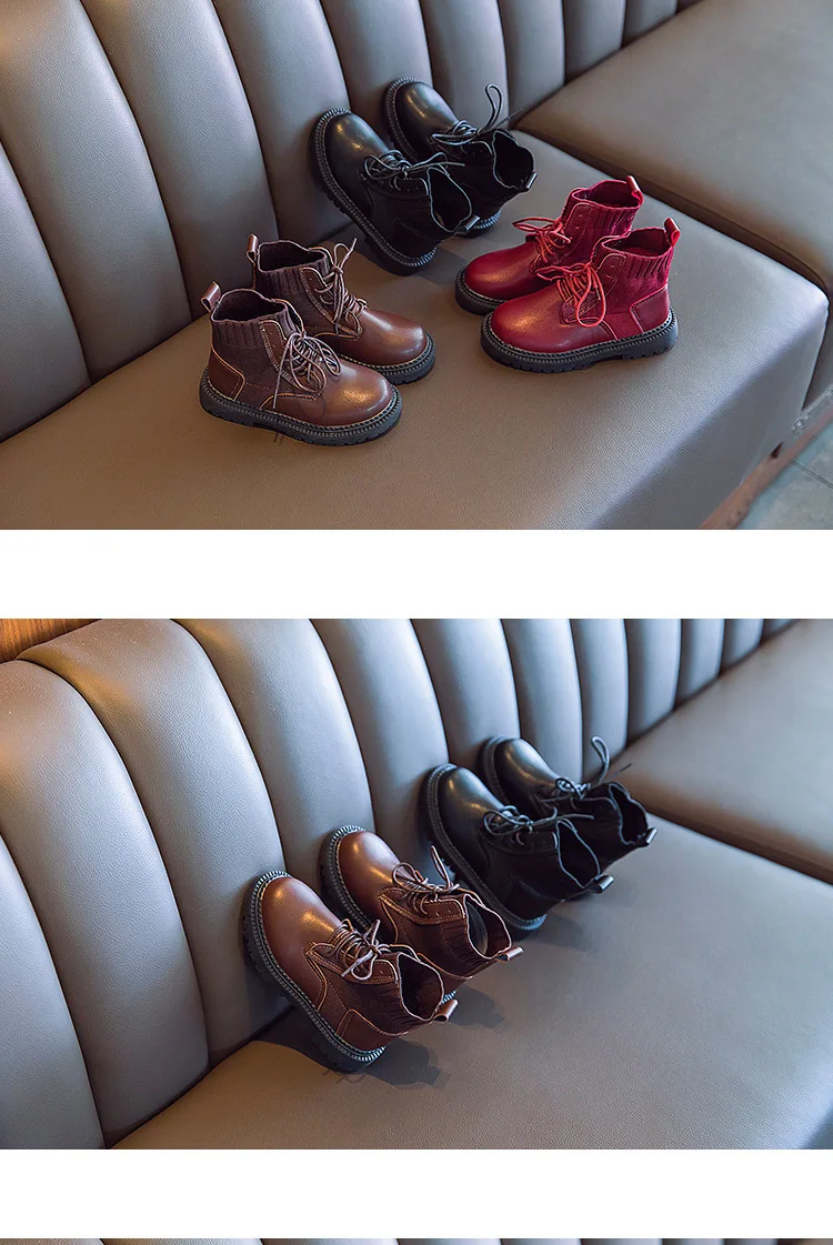 Осенне-зимние Ботинки Martin из искусственной кожи для девочек; обувь для девочек; повседневная обувь на плоской подошве; 3 цвета; 26-36; TX04