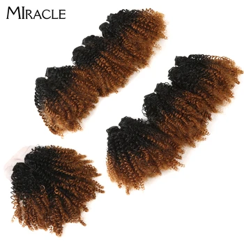 

Miracle Ombre Synthetic Weave 14" Short Jerry Curl Curly Hair Bundles With Closure For African American Women 200g 7pcs/lot