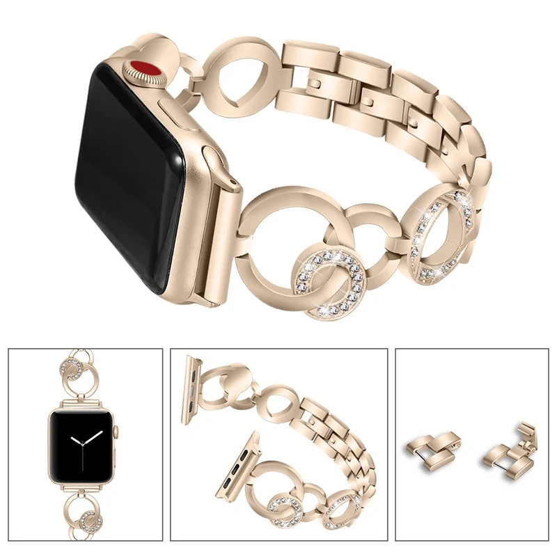 brown Ремешок для apple watch 5 44 мм 40 мм Женский бриллиантовый ремешок для apple watch серии 5 4 3 2 1 браслет из нержавеющей стали для apple watch 42 мм 38 мм - Цвет ремешка: brown