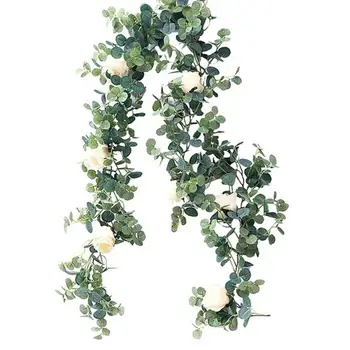 

Artificial Plant Simulated Eucalyptus Romantic Creative with 8 Roses 1.8M Photo Props Festive Wedding Decoration
