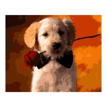 

Paint For Adults and Kids DIY Oil Painting Kits Pre-Printed Canvas Rose Dog