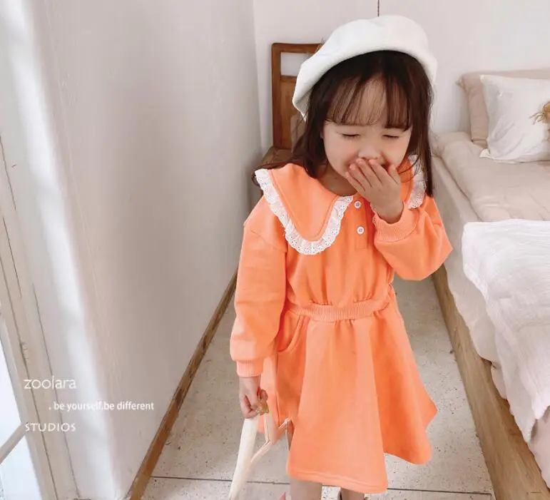 Платье для девочек в Корейском стиле модное весеннее хлопковое платье для девочек 3-8 лет, HJ636