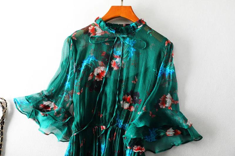 Tcyeek винтажное летнее платье женская одежда Boho Настоящее шелковое длинное платье Vestidos женское цветочное зеленое Макси платье+ Топ Mujer 98006