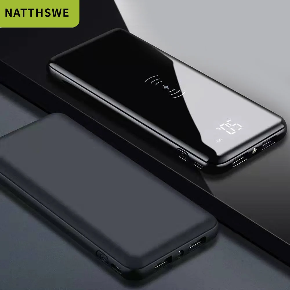NATTHSWE ультра-тонкий 20000 мАч беспроводной chariging mobile power bank портативный внешний аккумулятор цифровой дисплей банк полимер