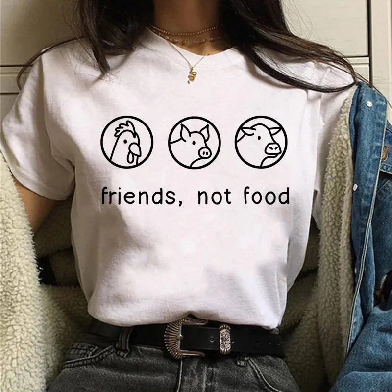 Harajuku Tshirts Women Friends Not Food cow print T-shirt Femme Graphic Tshirt for women Vintage Tshirt Tee Vegan Shirt t shirt oversize