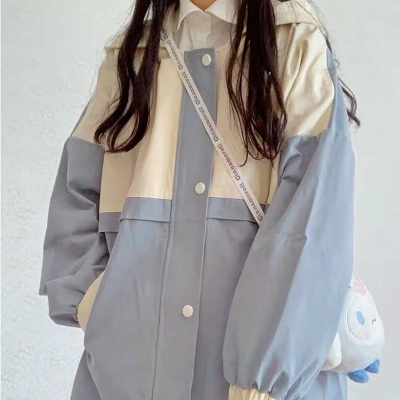 Jackets Women 3XL Overisze Patchwork College Lovely Trendy Simple Girls Outwear Cozy Spring Japanese Style Loose Preppy Clothing