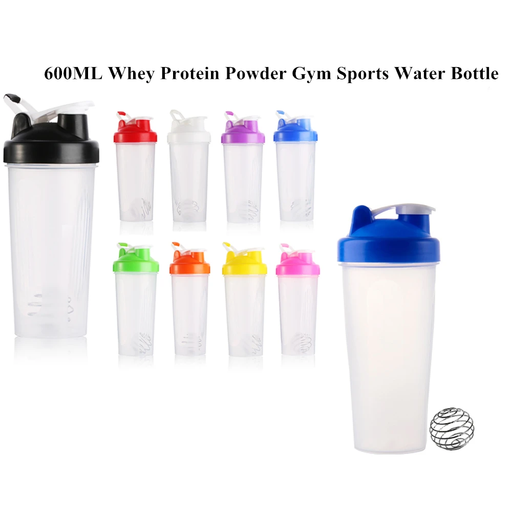 

9 Color 600ml Protable Shaker Bottle Leak Proof Lid Whey Protein Powder Gym SportS Bottle With Stirring Ball Kitchen Accessories
