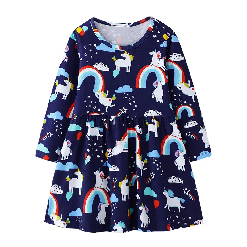 Vidmid для девочек; платье с аппликацией, платье с длинным рукавом для девочек, детское рождественское платье радужной расцветки Детские праздничные платья Одежда для маленьких девочек с рисунком пингвина