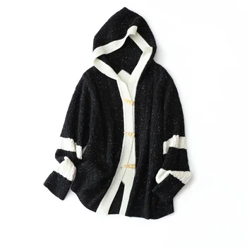 

Designer Oversized Autumn and Winter Cashmere Cardigan Thick Pure Cashmere Sweater Women Loose Lazy Hooded Casual Jacket