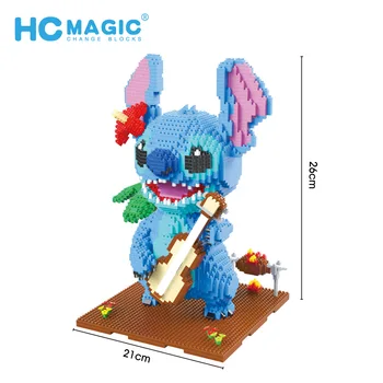 

2882pcs+ HC1044 Guitar Stitch Diamond Building Block Micro Lilo & Stitch Figure Cute 3D Model Children For Mini Bricks Toys