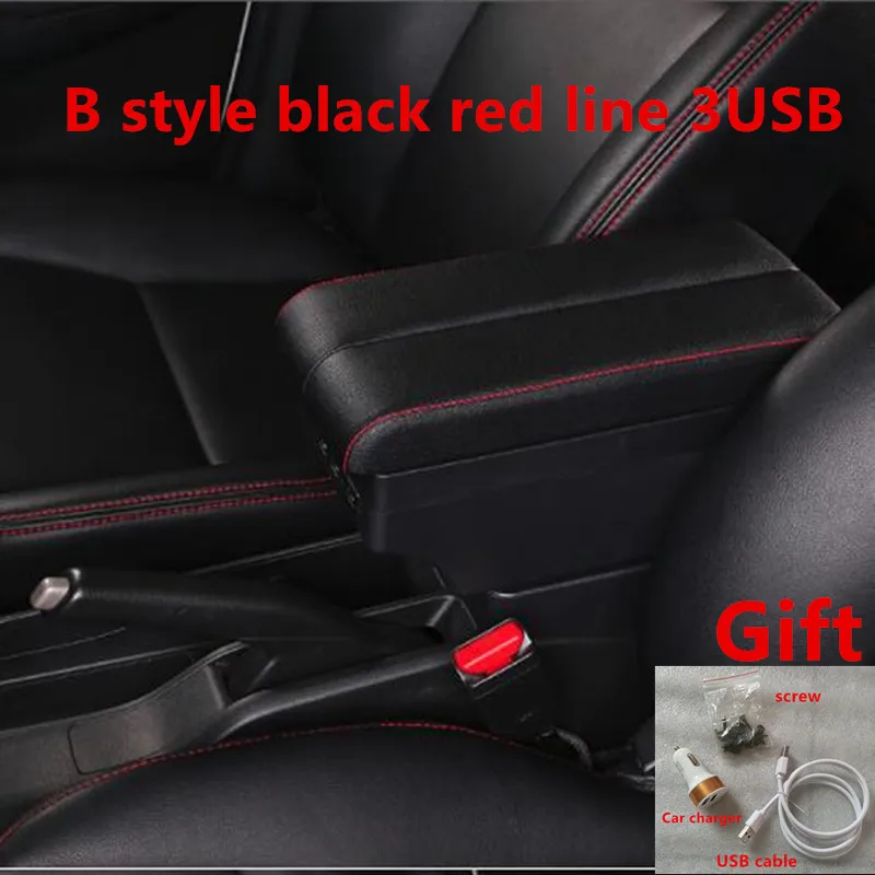 Для Ford Fiesta подлокотник коробка центральный магазин содержание коробка для хранения с USB интерфейсом - Название цвета: B black red line