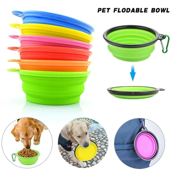 

Portable Silicone Pet Bowls Food Water Feeding Bowls Folding Dog Cat Travel Bowls Solid Color Collapsible Easy Take Pets Product