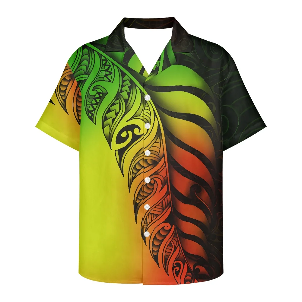 Samoan Puletasi Vintage Polynesian Tribal Floral Print Short Sleeve Match Men Shirts Tops Island Wear Viking Clothes
