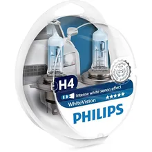 Лампа H4 12V- 60/55W(P43t) White Vision+W5W 12V-5W(W2,1x9,5d) WHV(по 2 шт) PHILIPS 12342WHVSM