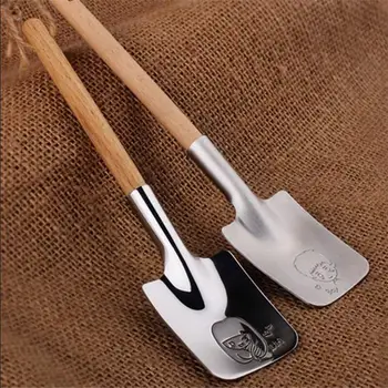 

Stainless Steel Spoons Cartoon Boys Girls Pattern Shovel Shape Ice Cream Scoop with Wooden Handle for Valentines Day Gift