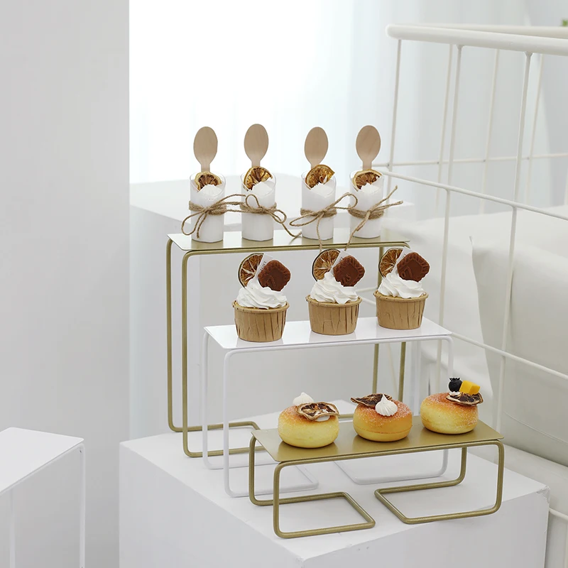 

SWEETGO Gold Cupcake Stand Set White Storage Racks Metal Iron Tableware Holder Party Supplier Home Decoration Kitchen Dinner Bar