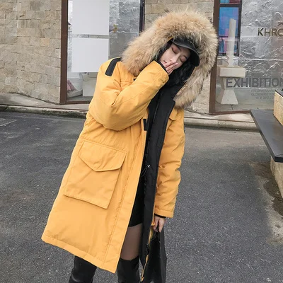 yellow Зимняя куртка для женщин Мода Искусственный мех воротник с капюшоном пальто толстые теплые парки для женщин свободные хлопковые ватные куртки пальто - Цвет: yellow