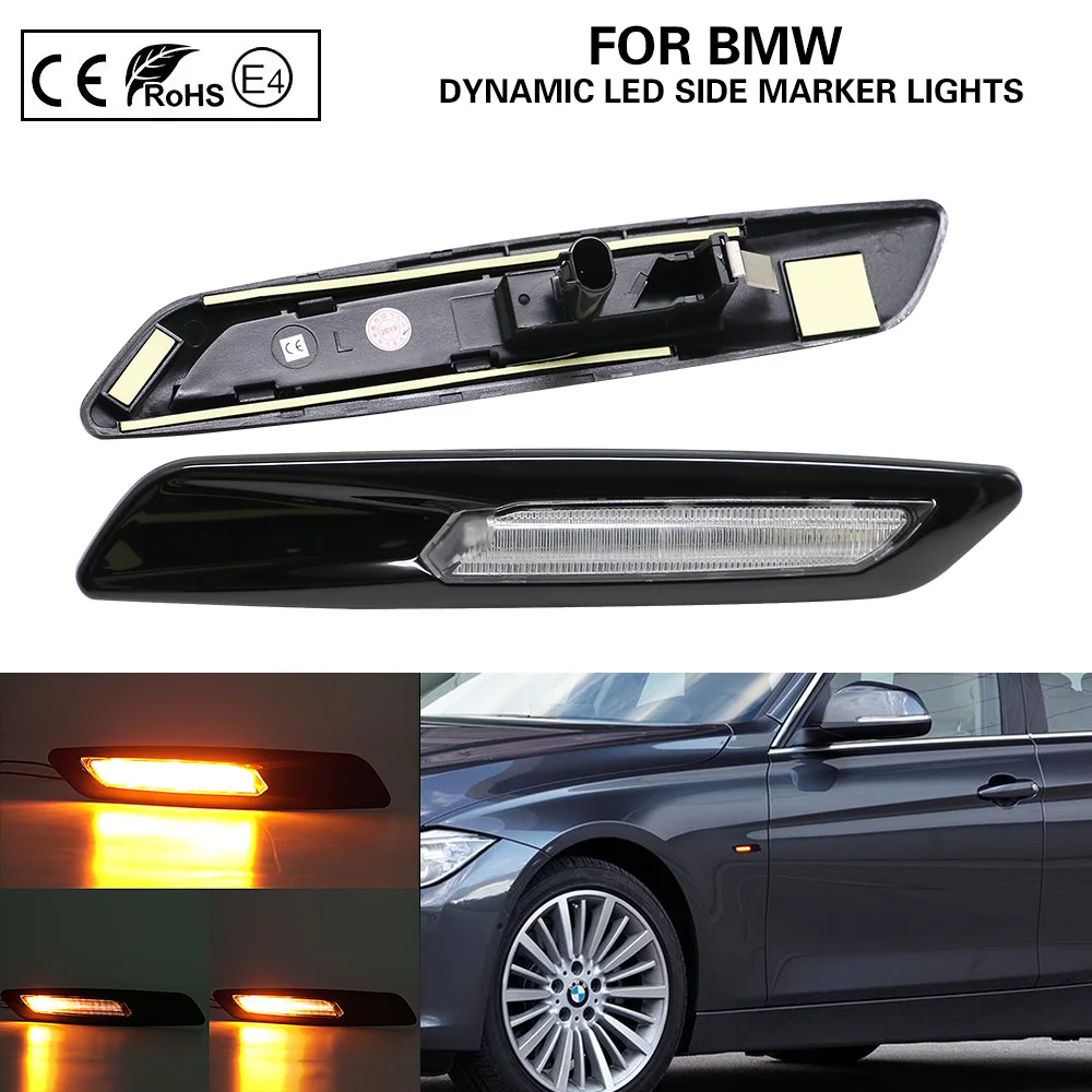 F10 Style Amber LED Side Marker For BMW E60 E88 E90 E91 Smoke Lens Chrome Trim