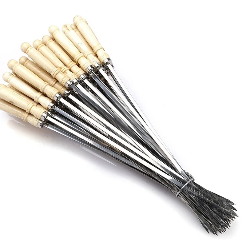 

10pc 40cm Flat Kebab Skewer Stainless Steel BBQ Roasting Needle Barbecue Meat Grill Fork Outdoor Cooking Tool Baking Accessories