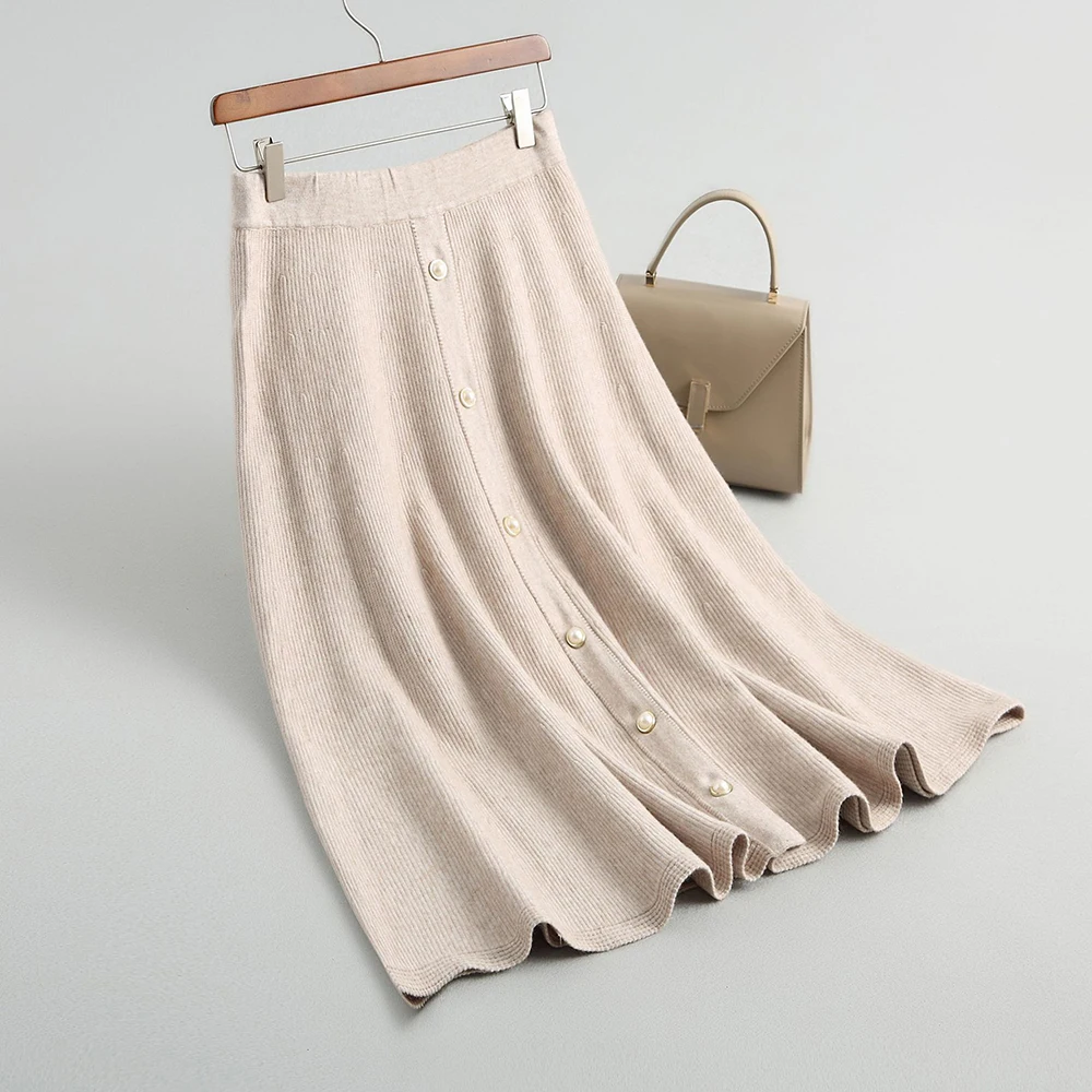 

Sherhure 2019 High Waist Pure Color Women A-Line Long Skirt Button Decorated Stretch Women Elegant Skirt Faldas Jupe Femme Saia