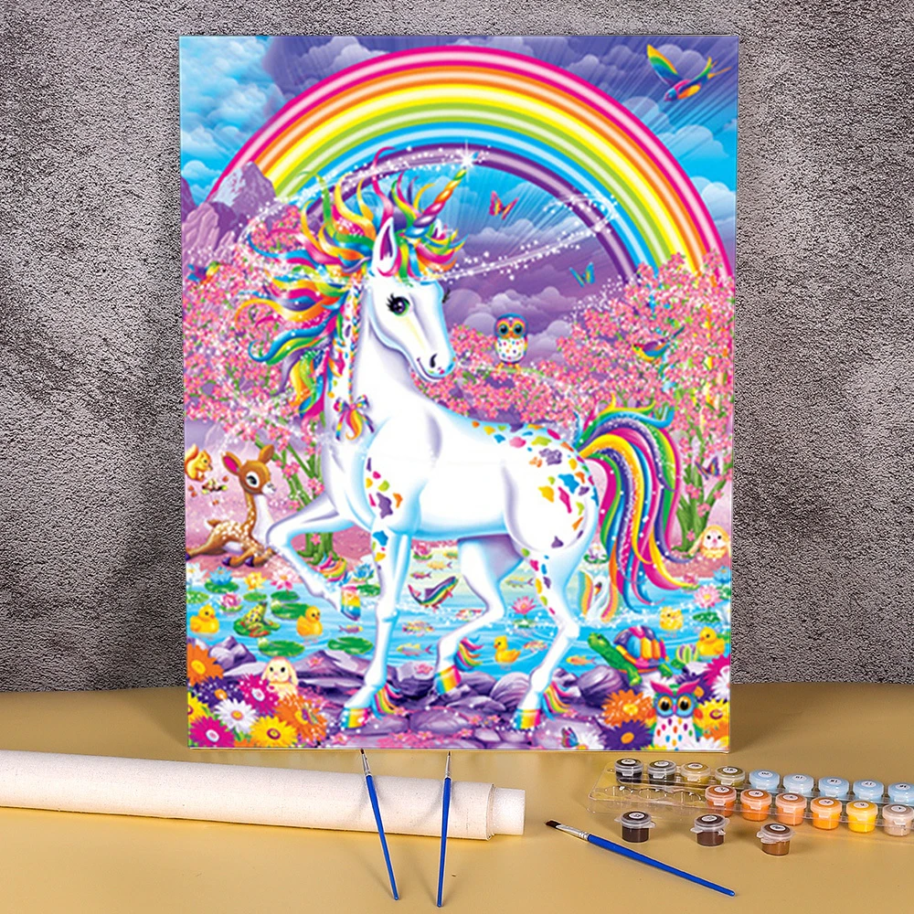 Cartoon Rainbow Unicorn Horse Animal Coloring By Numbers Painting Complete  Kit Acrylic Paints 2020 Painting On Drawing