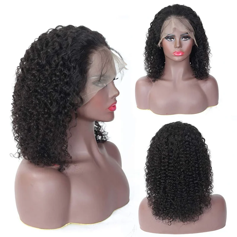 

Brazilian Kinky Curly Wig Lace Front Part Human Hair Wigs 4*1 Lace Wig Remy Pre Plucked 150 Density Short Wig For Women WoWEbony