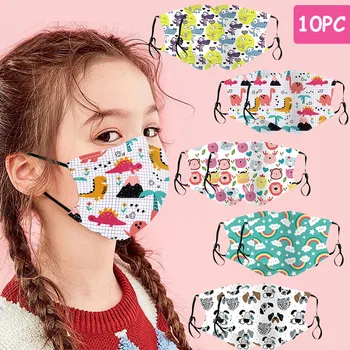

10PCS Kids Children Cartoon Masks Breathable Washable Cotton Mouth Masks Reusable Face Masks For Outdoor Masque Pour Enfant