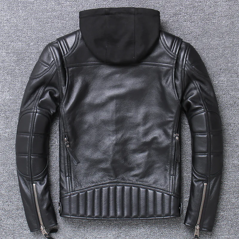 Free shipping.motor biker genuine leather jacket.New winter black cowhide coat.plus size warm leather jackets,sales black sheepskin coat