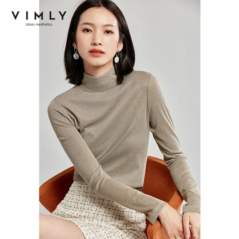 Vimly осенне-зимние женские пуловеры с высоким воротником элегантная Однотонная