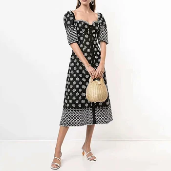 

Runway Designer High Quality Summer New Women'S Fashion Party Sexy Vintage Elegant Chic Gentlewoman Embroidered Dress