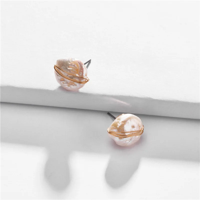 ZWPON Золотая проволока обернутые барокко жемчужные серьги-гвоздики женские мини серьги из натурального жемчуга ювелирные изделия оптом