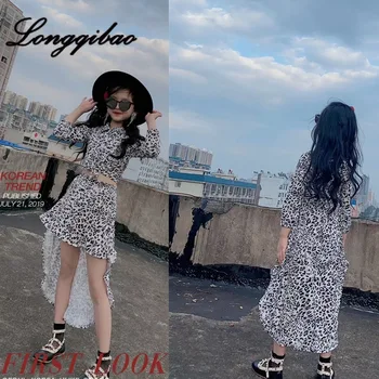 

Spring and Autumn Summer New Girls Suit Children's Leopard Print Long-Sleeved Upper Garment Swallowtail Suit Two-Piece Suit
