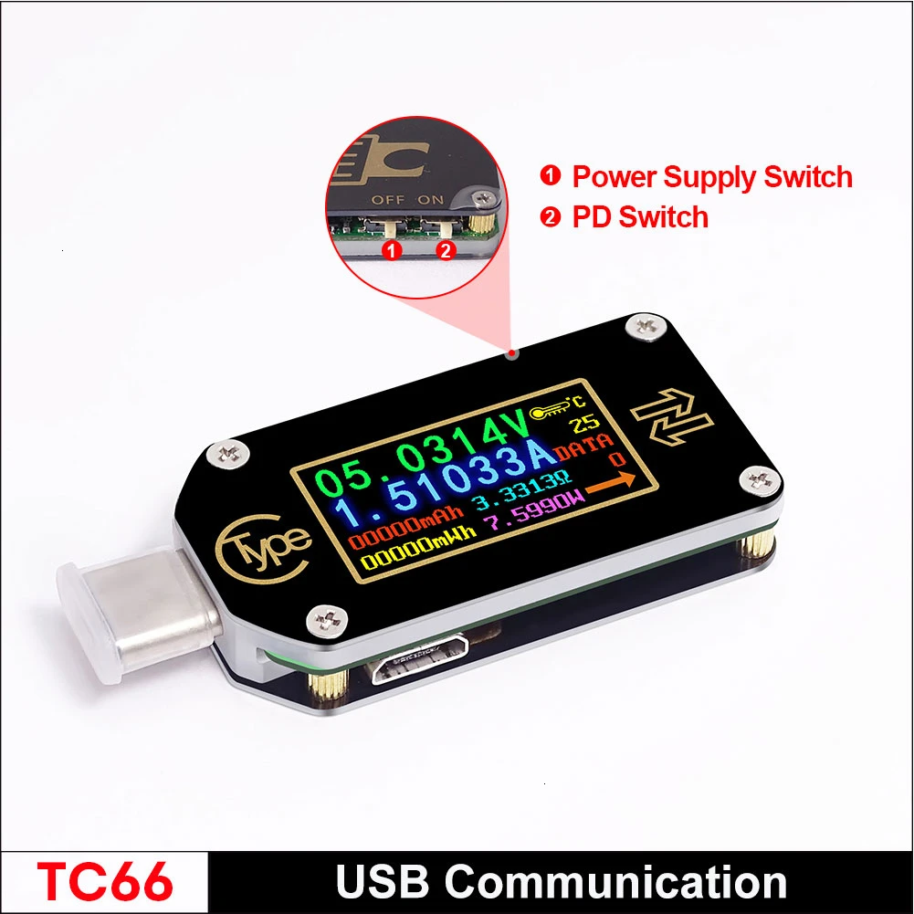 TC66/TC66C тип-c PD триггер USB-C Вольтметр Амперметр Напряжение 2 способ измеритель тока мультиметр PD зарядное устройство батарея USB Тестер - Цвет: TC66
