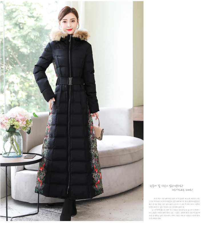 2022 Women's Winter Jacket Thick Printing Maxi  Long Cotton Coat Hooded Zipper Pocket Outwear Elegant Plus Size Overcoat QC288 Leather Jackets