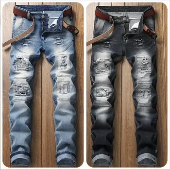 

Men's Ripped Skinny Slim Jeans Destroyed Frayed Designed Biker Denim Pants