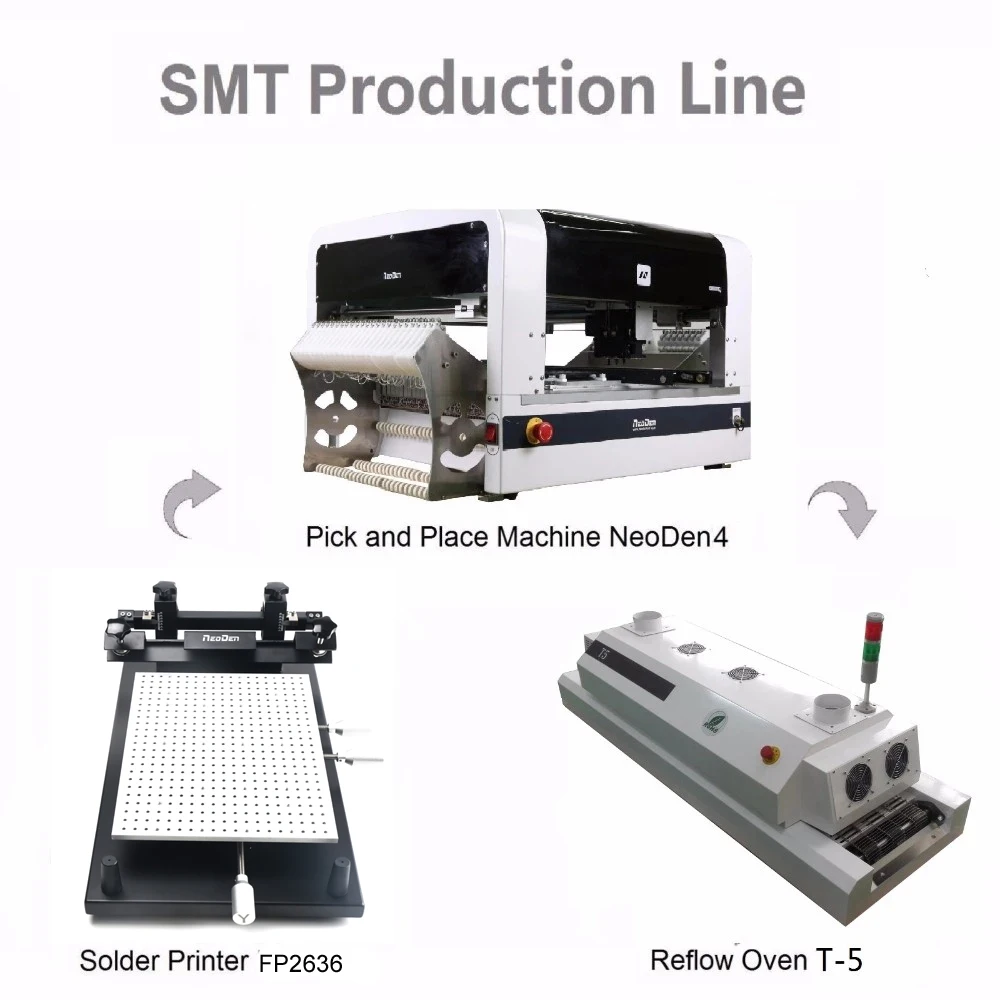 Small SMT Line Low Cost Pick and Place Machine Chip Mounter NeoDen4 Smart Feeders Reflow Oven T5 Solder Printer FP2636