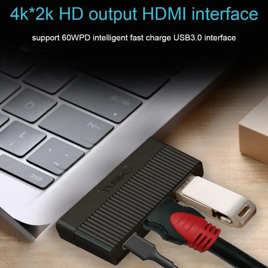 USB-C к HDMI/USB3.0/PD 3-в-1 док-станция для THU04 Тип-C концентратор 4K HD адаптер