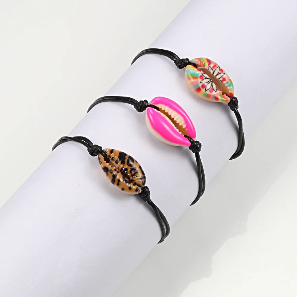 Bohemia Colorful Shell Rope Chain Bracciale Charm Donna Natural Sea Shell Cowrie Bracciale Cavigliera Piede Gioielli Regalo All'Ingrosso
