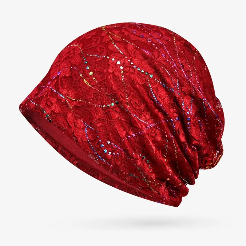 Red Новинка, весенне-летние женские шапки, тонкая кружевная Шапочка-тюрбан, одноцветная дышащая Осенняя шапка для беременных женщин - Цвет: Red