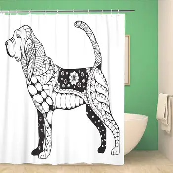 

Bathroom Shower Curtain Dog Bloodhound Zentangle Freehand Pencil Pattern Zen Coloring Book 72x78 inches Waterproof Bath Curtain