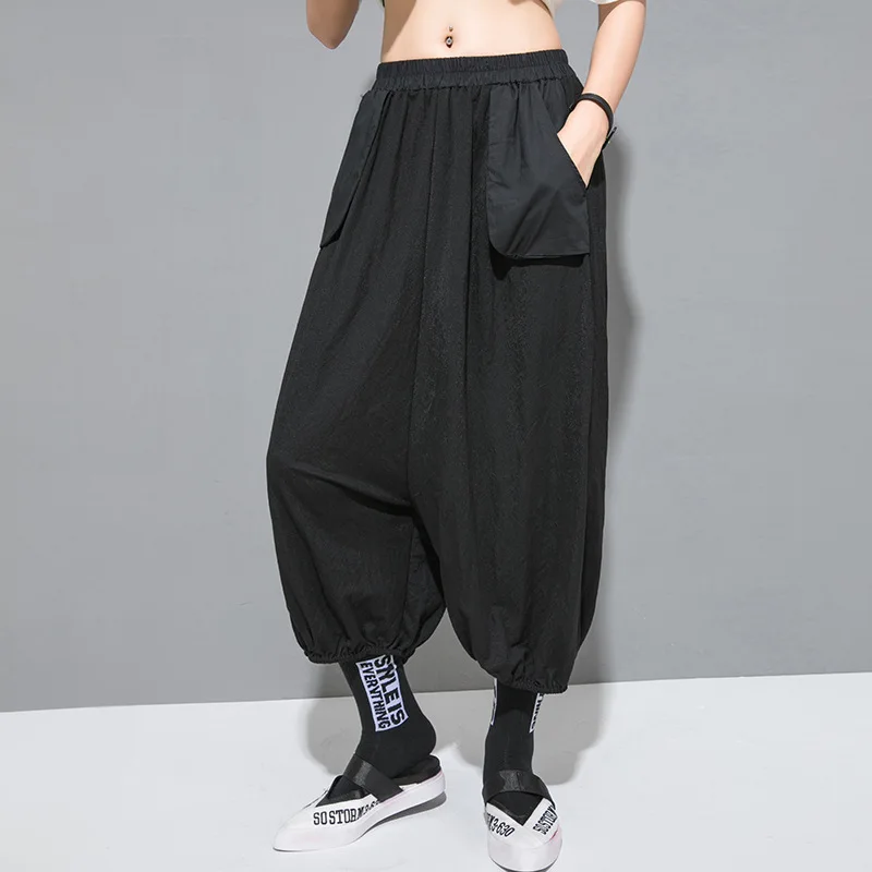 Ladies Beat Pants Knickerbockers Spring And Autumn New Black Fashion Brand Street Personality Loose Oversized Pants new woman clothing autumn and winter personality street trend biker style glossy cotton jacket thick section short cotton jacket