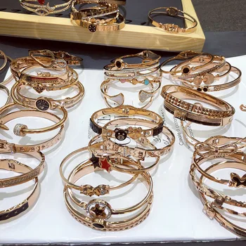 

30 Pcs/lot fashion women rose gold stainless steel bangle bracelet lot top quality women bangle jewelry wholesale 200731-122