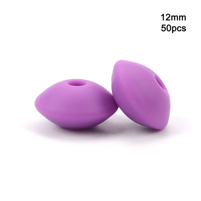 LOFCA 50pcs 12mm Silicone Lentil Beads Baby Teething Beads BPA-Free Food Grade Making Baby Oral Care Pacifier Chain  Accessorise medium purple