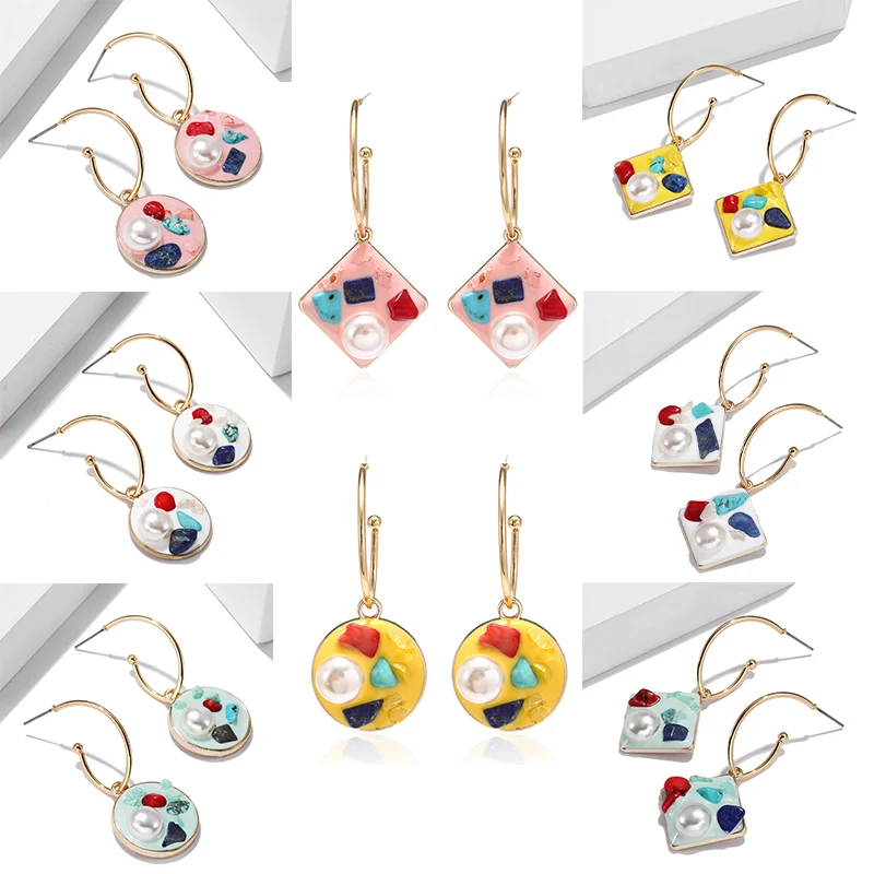 

2019 New Unique Design Personality Earrings Korean Style Natural Opal Earrings For Women's Imitation Pearl Pendant Pendientes