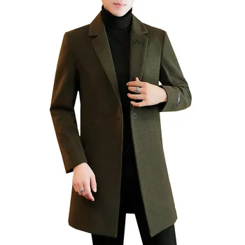 

2019 New Autumn Winter Wool Blend Coat Men Leisure Medium-Long fashion windbreaker Sections youth Slim Fit Trench Jackets