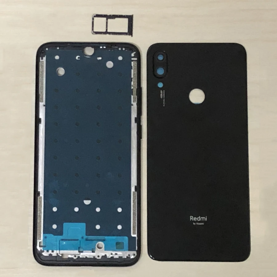 Для Xiaomi Redmi Note 7/Note 7 Pro стеклянная задняя крышка батарейного отсека задняя дверь корпус+ средняя рамка поддержка LCD передняя